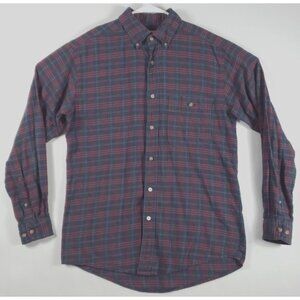 Wrangler Rugged Wear Men Shirt Medium Gray Red Cotton Plaid Long Sleeve